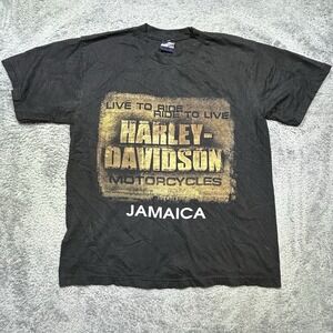 Vintage Harley Davidson Shirt Men's L Black Jamaica Graphic Motorcycles Broadway